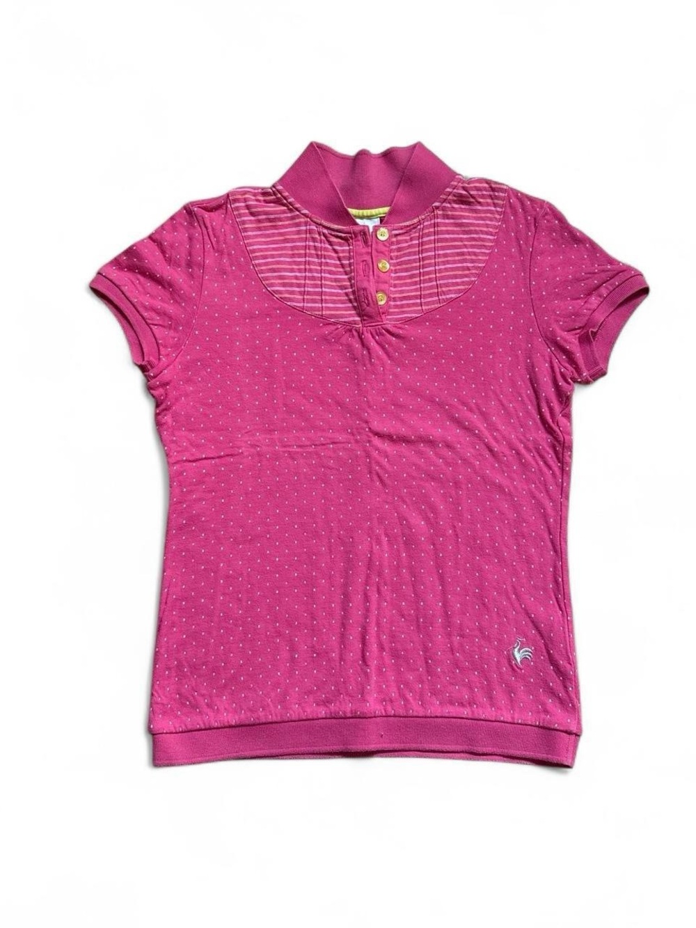 Vintage Y2K Le Coq Sportif Pink Polka Dot Henley Polo Shirt Womens Small Korean